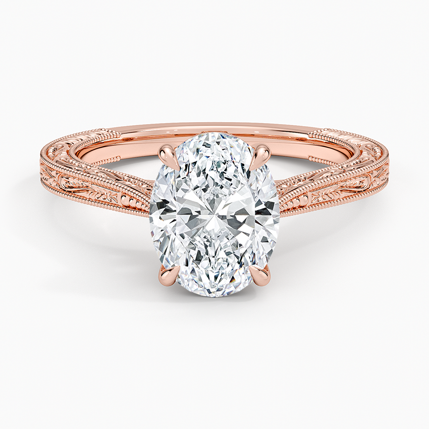 Vintage Engraved Oval Cut Moissanite Engagement Ring