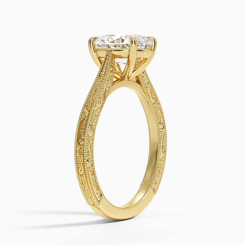 Vintage Engraved Oval Cut Moissanite Engagement Ring