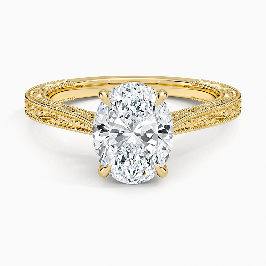 Vintage Engraved Oval Cut Moissanite Engagement Ring