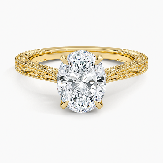 Vintage Engraved Oval Cut Moissanite Engagement Ring