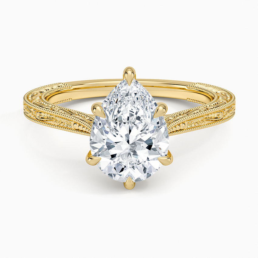 Vintage Engraved Pear Cut Moissanite Engagement Ring