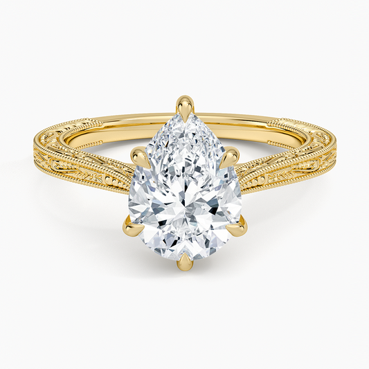 Vintage Engraved Pear Cut Moissanite Engagement Ring