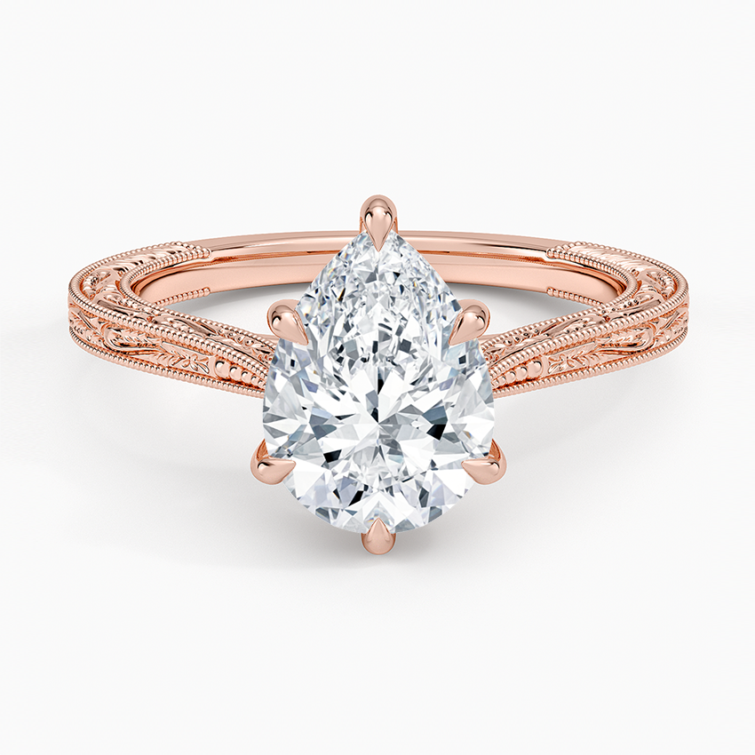 Vintage Engraved Pear Cut Moissanite Engagement Ring