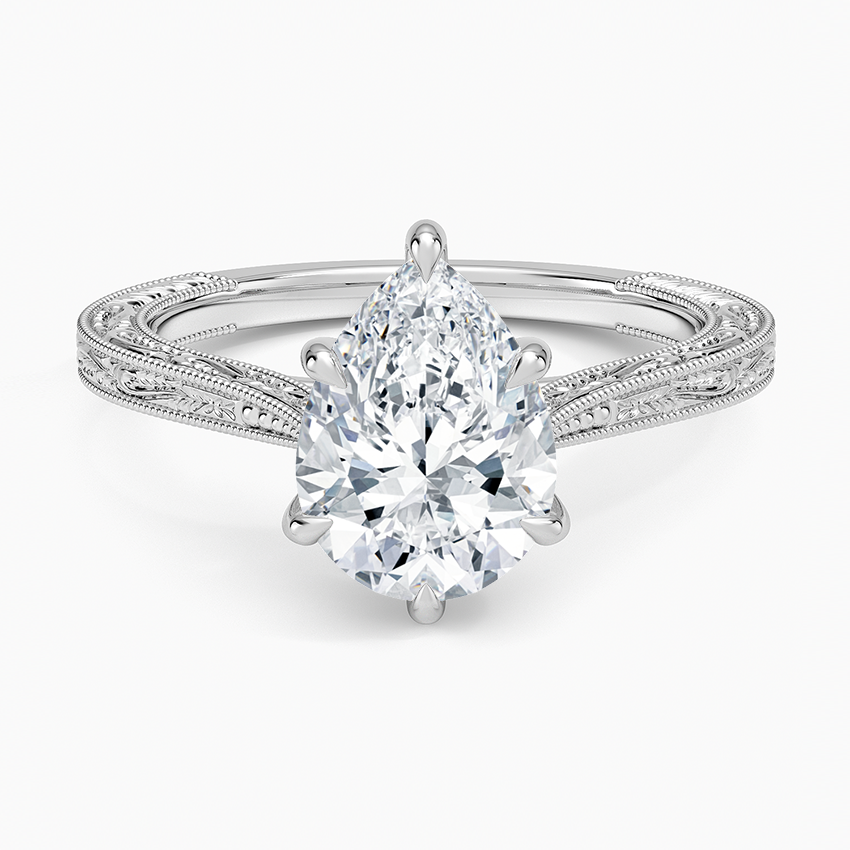 Vintage Engraved Pear Cut Moissanite Engagement Ring