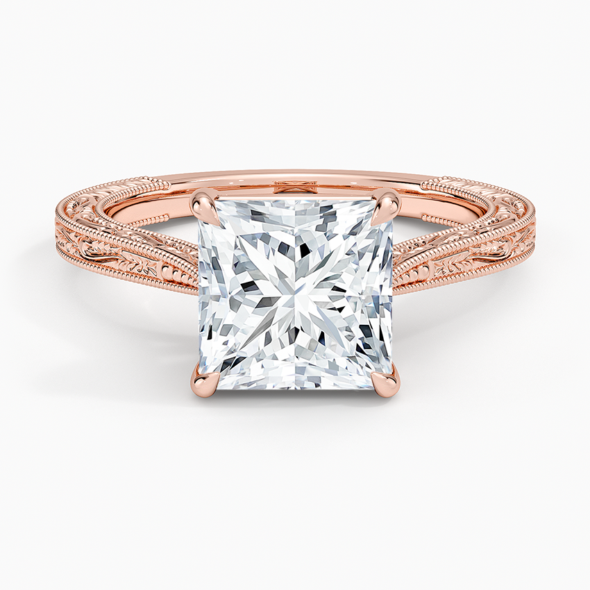 Vintage Engraved Princess Cut Moissanite Engagement Ring