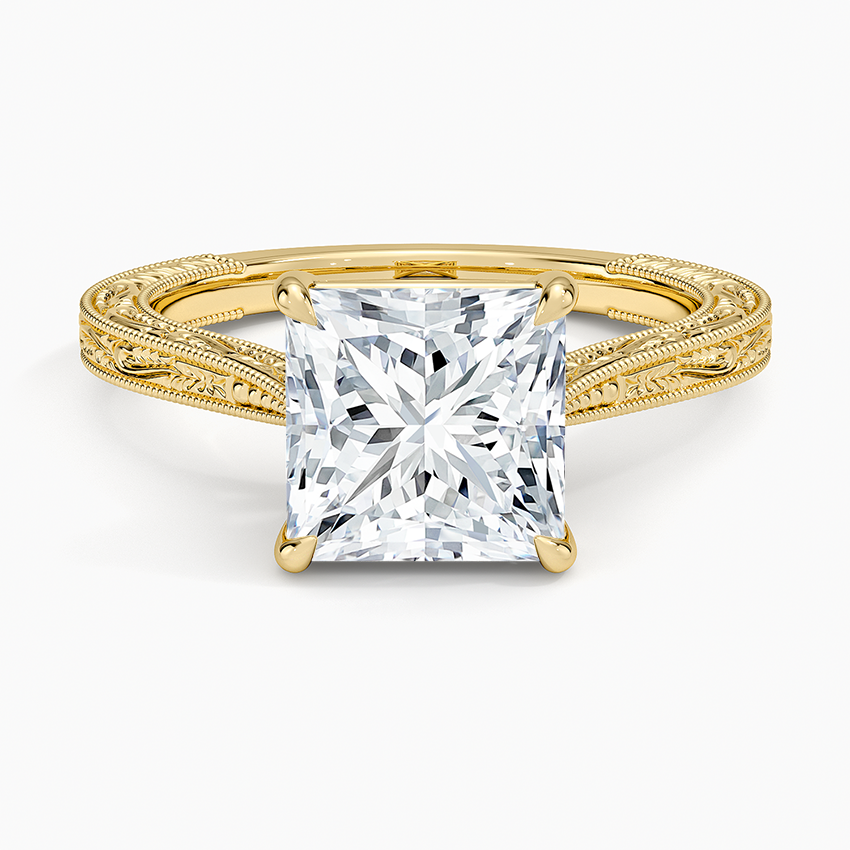 Vintage Engraved Princess Cut Moissanite Engagement Ring