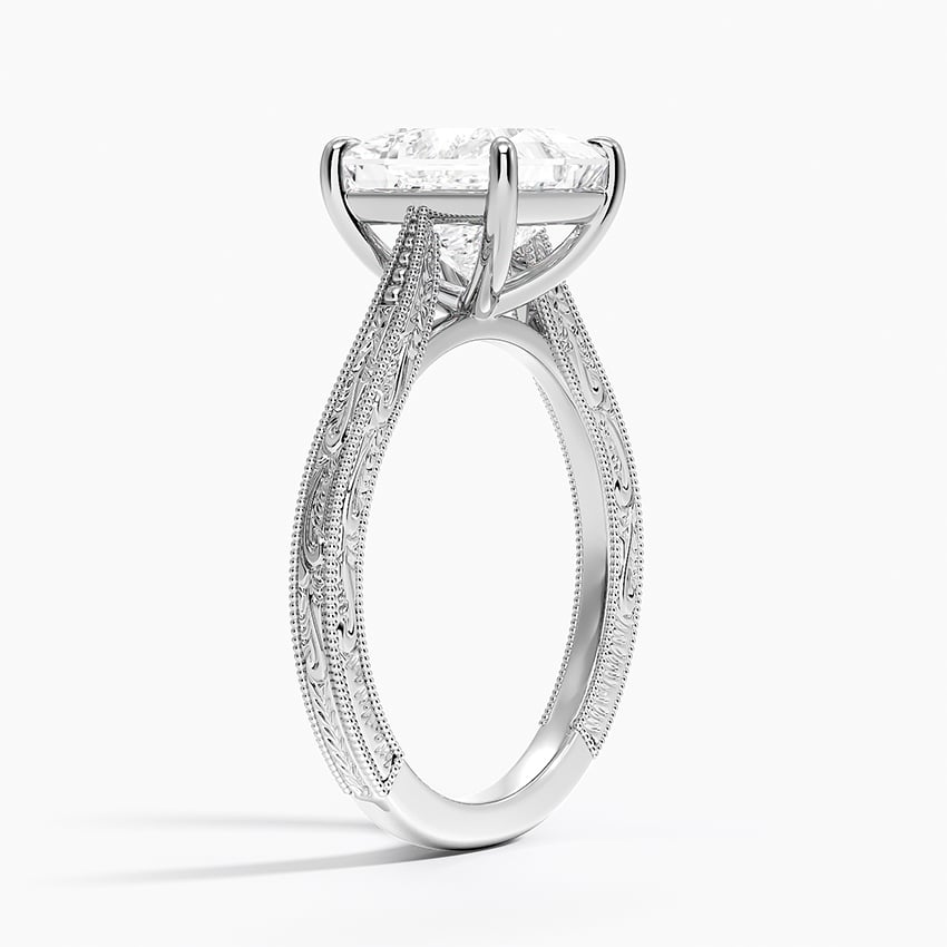 Vintage Engraved Princess Cut Moissanite Engagement Ring