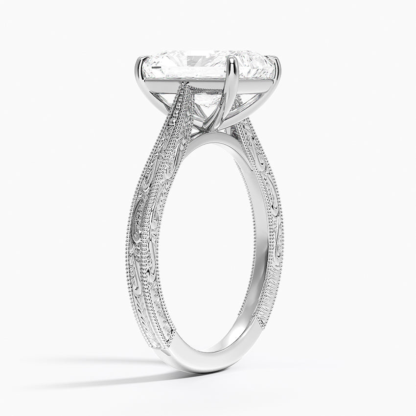 Vintage Engraved Radiant Cut Moissanite Engagement Ring