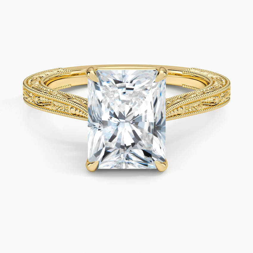 Vintage Engraved Radiant Cut Moissanite Engagement Ring