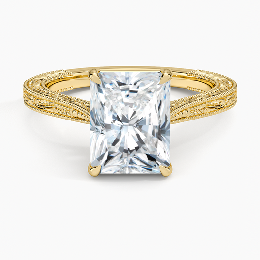 Vintage Engraved Radiant Cut Moissanite Engagement Ring
