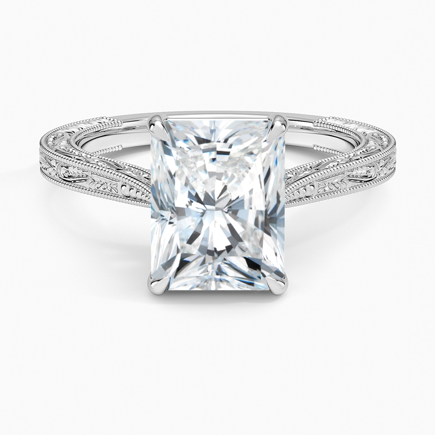 Vintage Engraved Radiant Cut Moissanite Engagement Ring