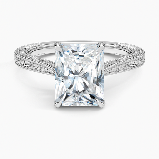 Vintage Engraved Radiant Cut Moissanite Engagement Ring
