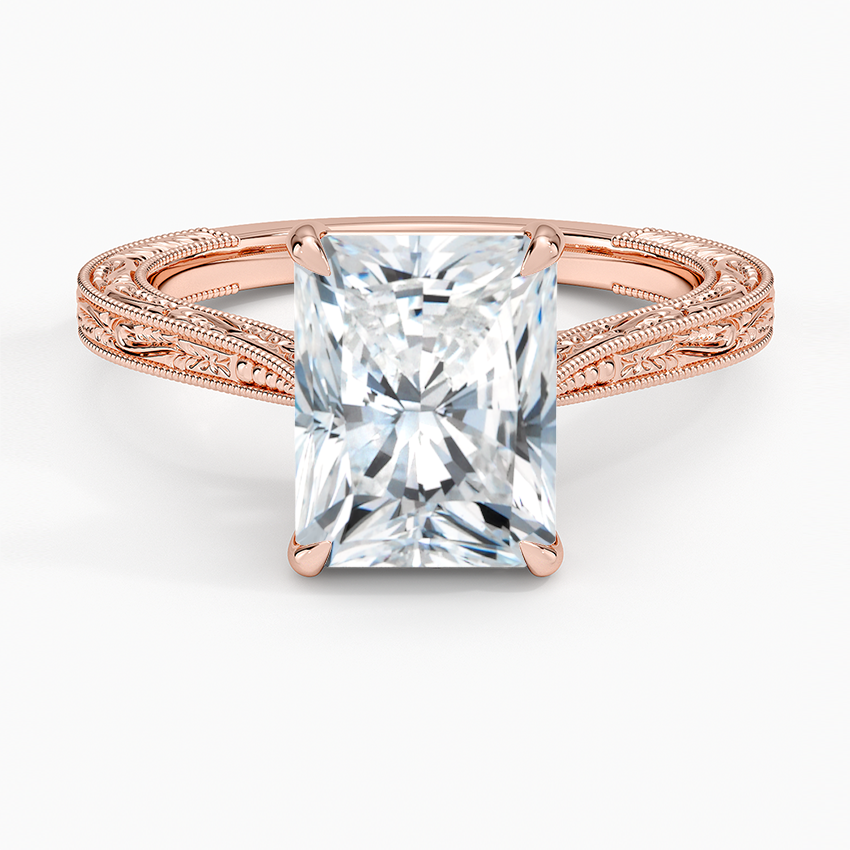 Vintage Engraved Radiant Cut Moissanite Engagement Ring