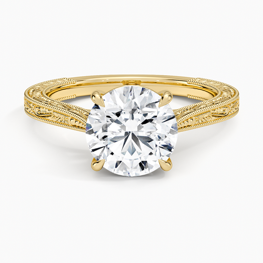 Vintage Engraved Round Cut Moissanite Engagement Ring