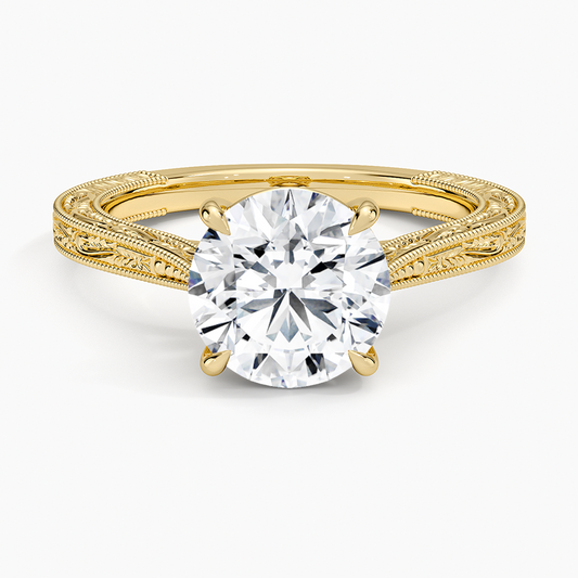 Vintage Engraved Round Cut Moissanite Engagement Ring