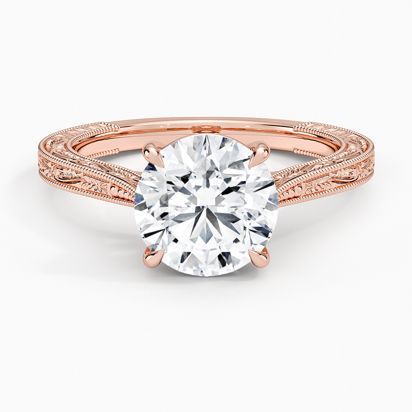 Vintage Engraved Round Cut Moissanite Engagement Ring