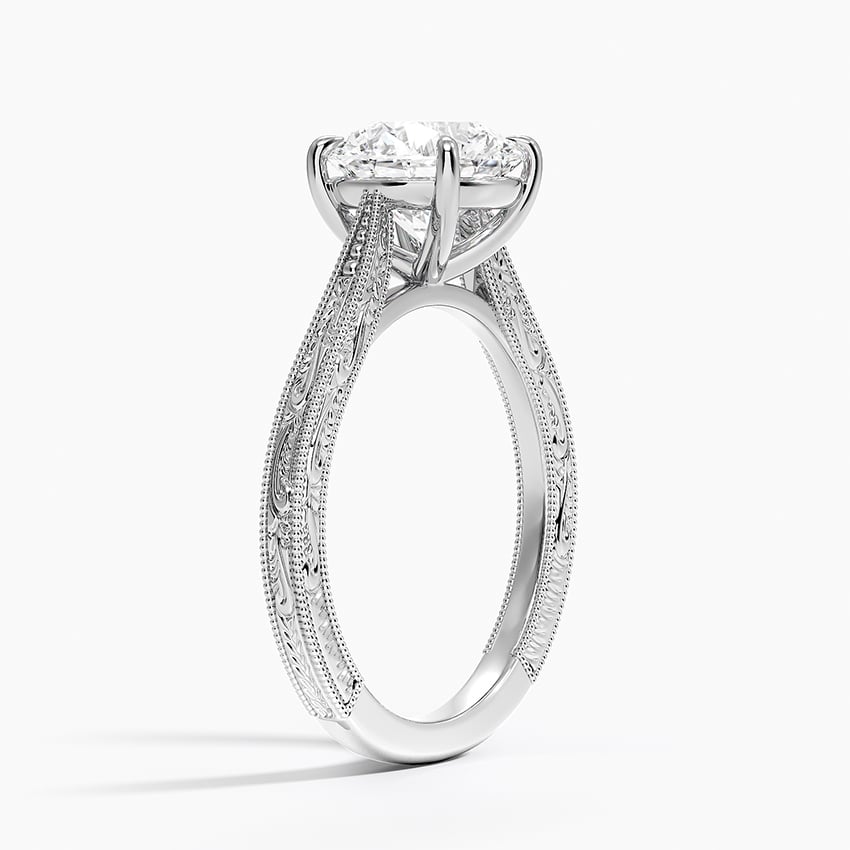 Vintage Engraved Round Cut Moissanite Engagement Ring