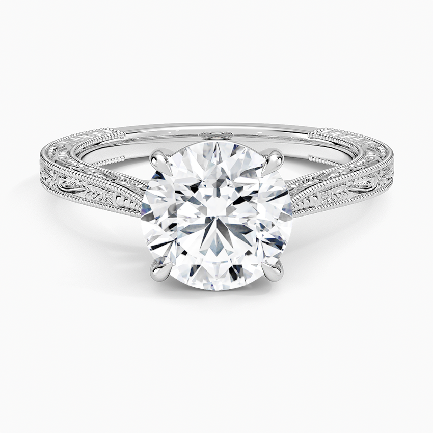Vintage Engraved Round Cut Moissanite Engagement Ring