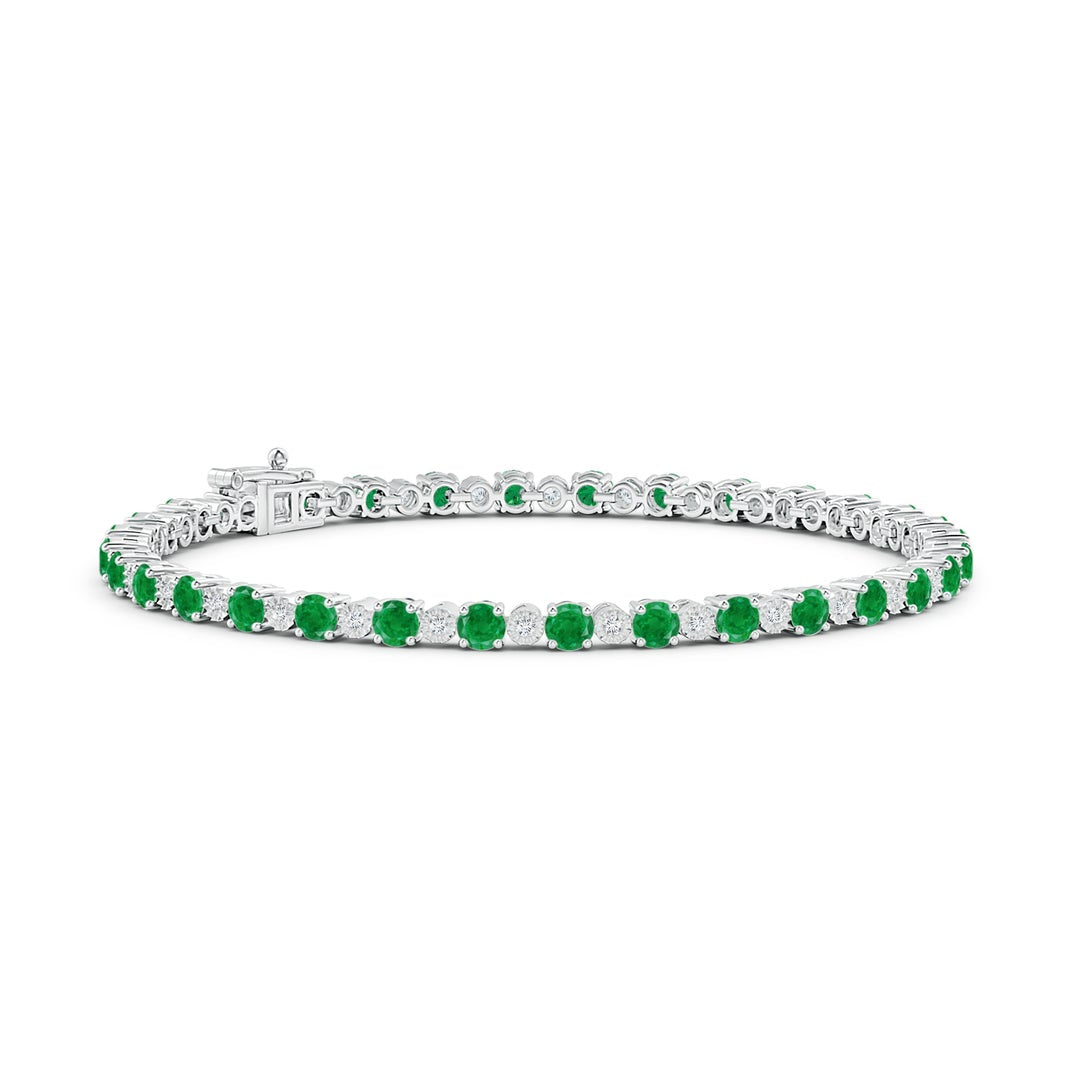 Vivid Green Lab Emerald with Moissanite Accents Illusion Tennis Bracelet