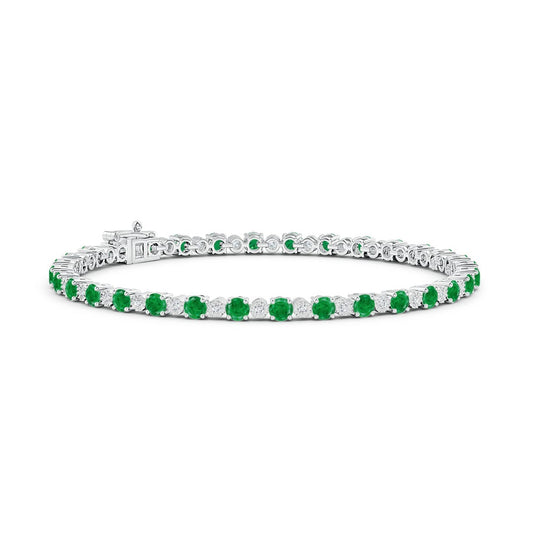 Vivid Green Lab Emerald with Moissanite Accents Illusion Tennis Bracelet
