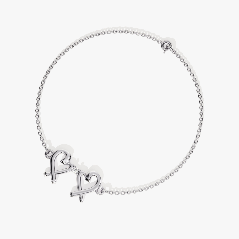 Double Heart with Round Cut Moissanite Bracelet