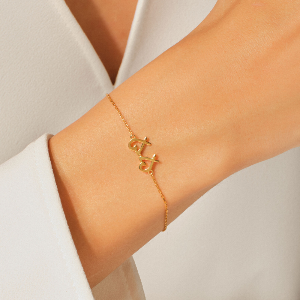 Double Heart with Round Cut Moissanite Bracelet