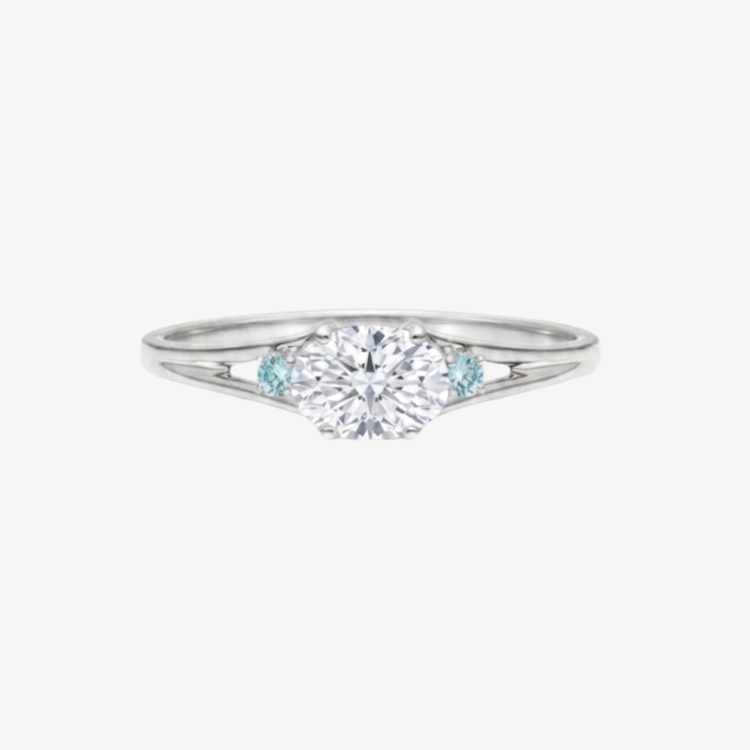 Custom Ring-1.0CT East-West Oval Lab Grown Diamond with Sapphire Accents Engagement Ring