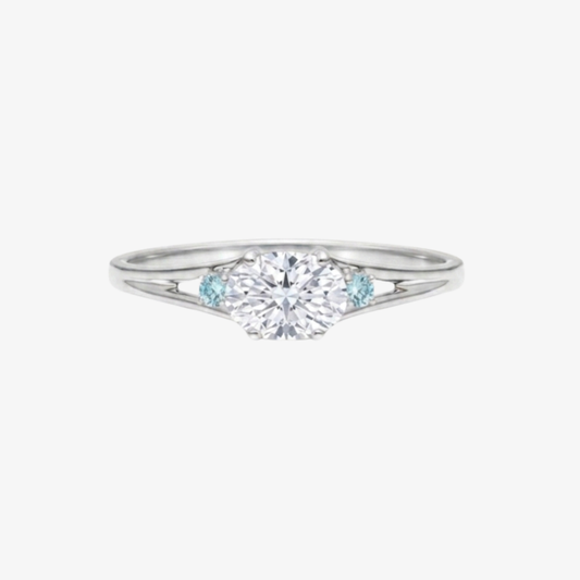 Custom Ring-1.0CT East-West Oval Lab Grown Diamond with Sapphire Accents Engagement Ring