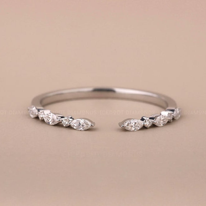 Custom Ring-Marquise Round Open Moissanite Wedding Band - 2.0 mm