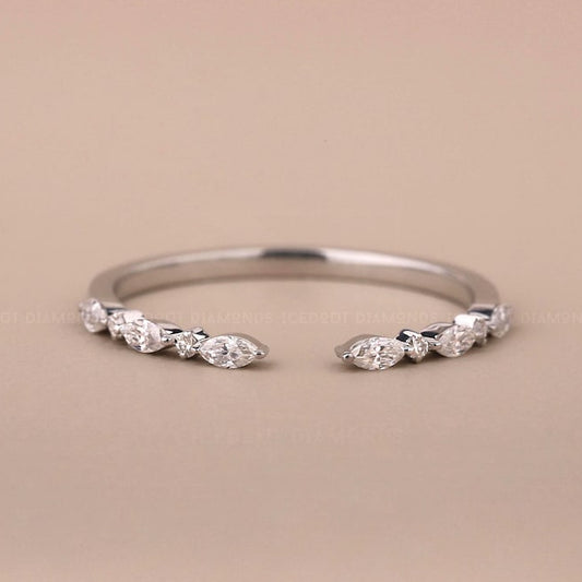 Custom Ring-Marquise Round Open Moissanite Wedding Band - 2.0 mm