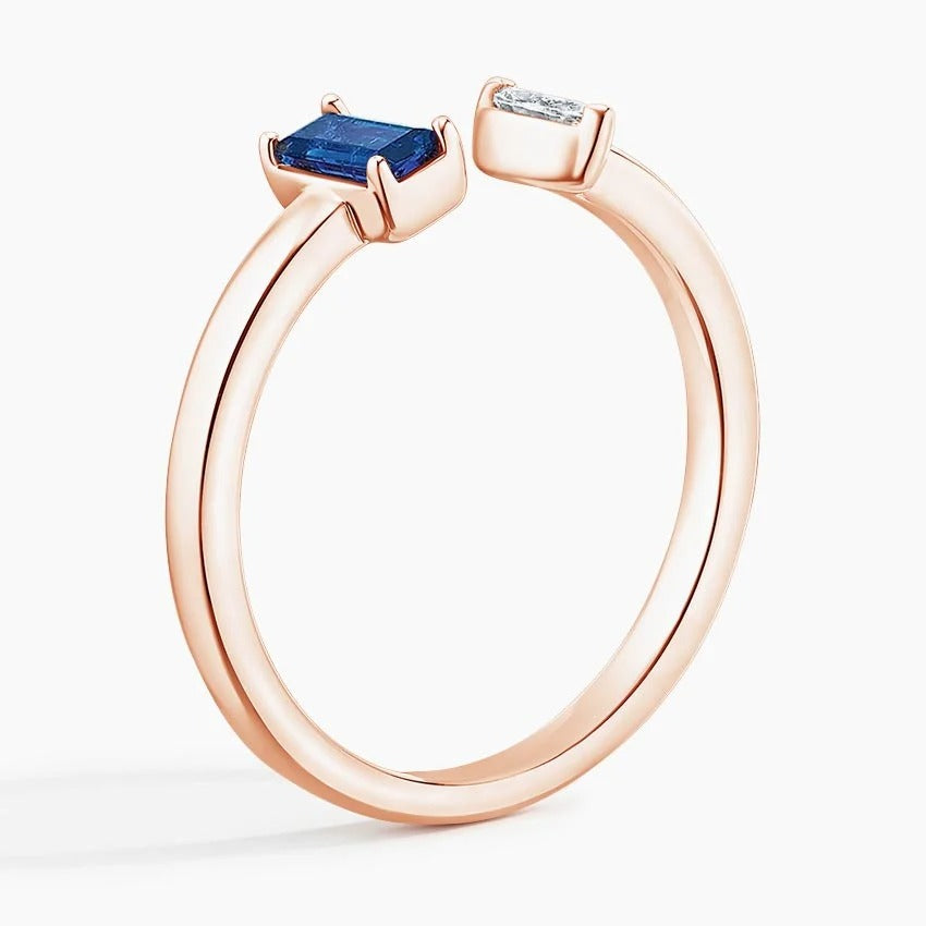 Sapphire Baguette and Marquise Moissanite Toi et Moi Promise Ring