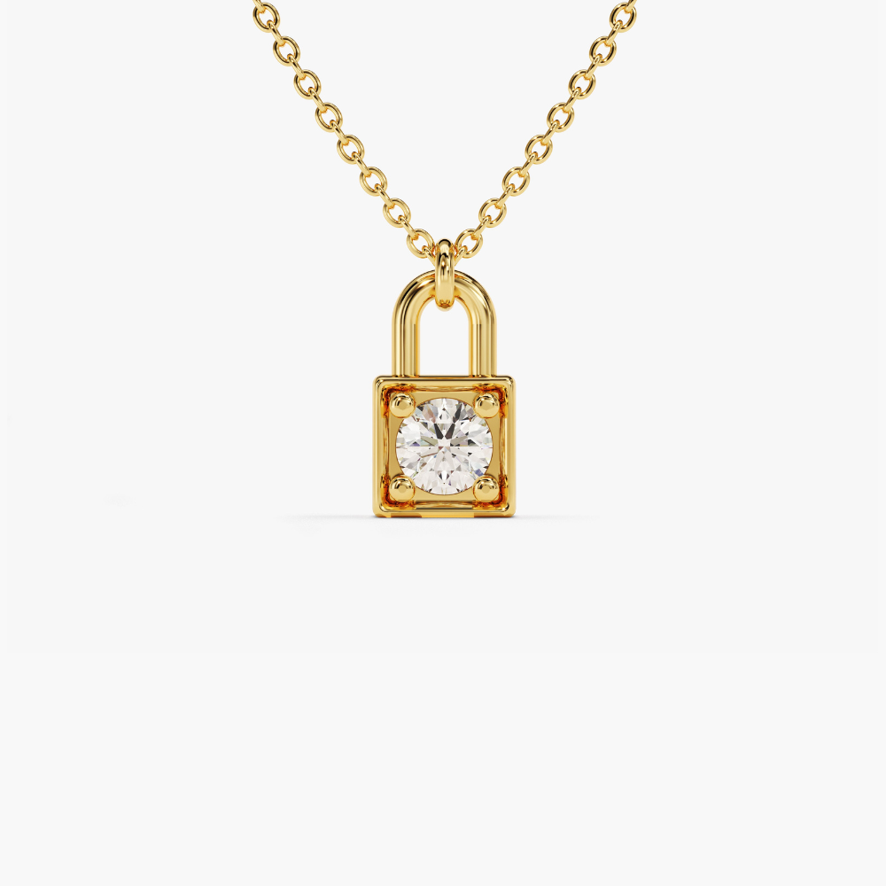 0.1 CTW Mini Lock Round Cut Moissanite Pendant Necklace