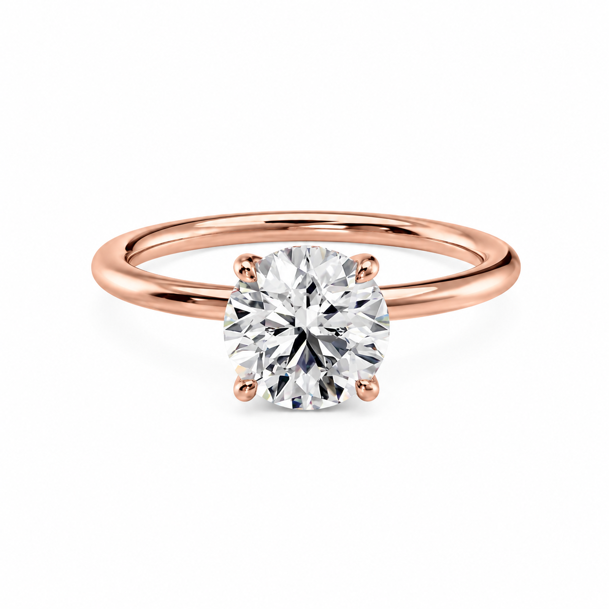 Round Lab-Grown Diamond Twisted Solitaire Hidden Halo Engagement Ring