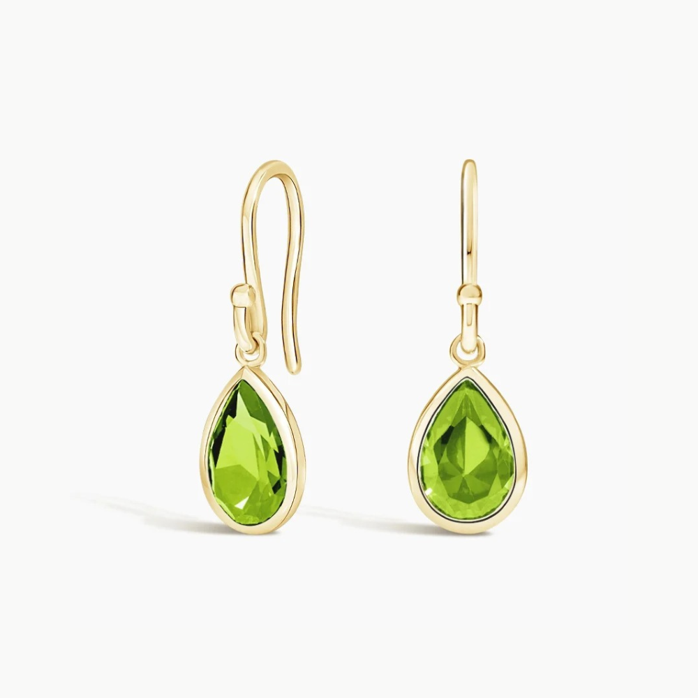 Gold Pear-Shaped Peridot Drop Earrings