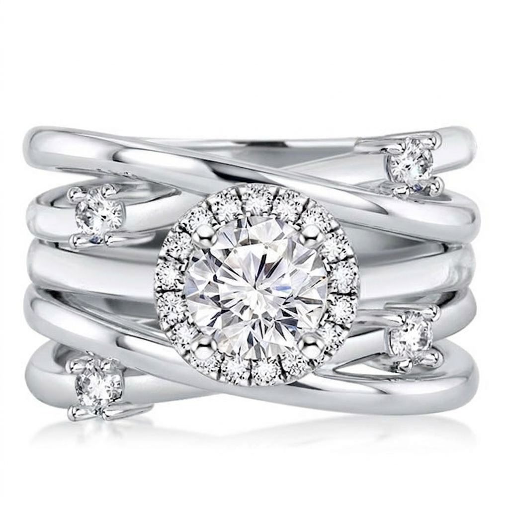 Custom Ring - Twisted Infinity Halo Ring with Floating Side Stones