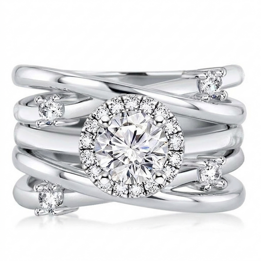 Custom Ring - Twisted Infinity Halo Ring with Floating Side Stones
