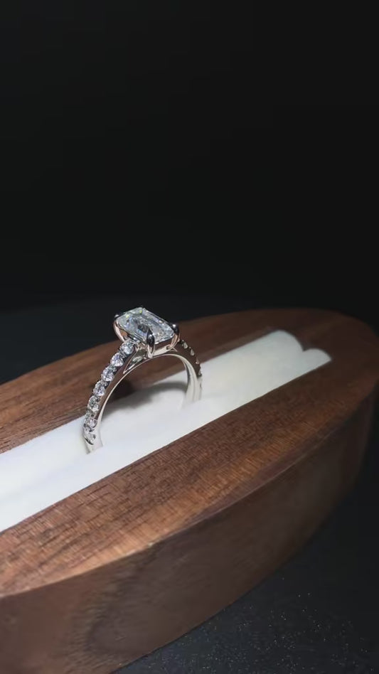 Custom Ring - 1.25CT Cathedral Emerald Cut Moissanite Engagement Ring-2.5mm