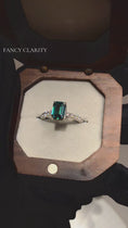 Load and play video in Gallery viewer, Sterling Silver Lab Grown Emerald Engagement Ring With Hidden Halo
