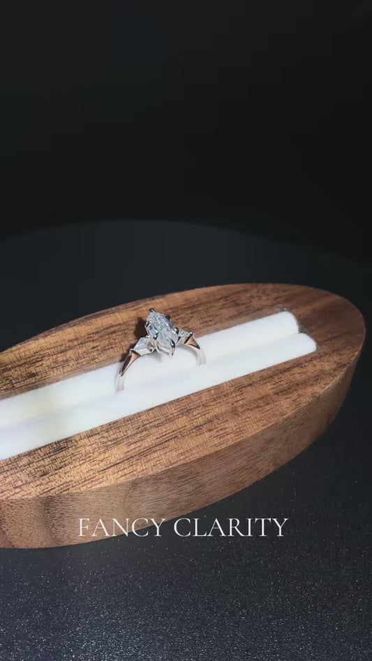 Custom Ring - Cometa Step Cut Marquise Three Stone Moissanite Engagement Ring
