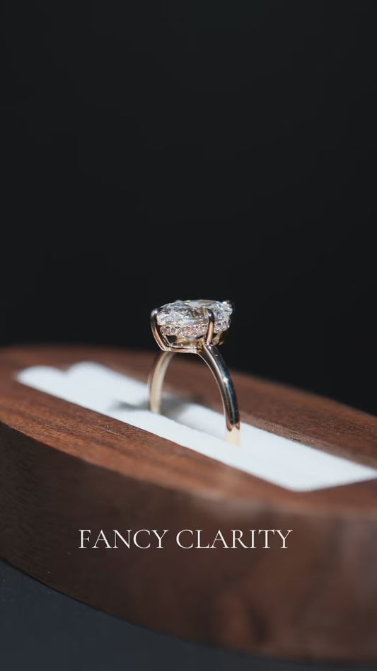 Custom Ring - Oval 2.5CT Lab-grown Diamond with Hidden Halo and Plain Band