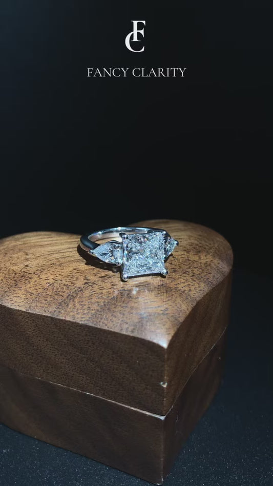 Custom Ring - 10K White Gold 2.5CT Princess Cut Lab Grown Diamond Three Stone Egagement Ring