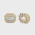 Load and play video in Gallery viewer, Emerald Cut Halo Moissanite Stud Earrings
