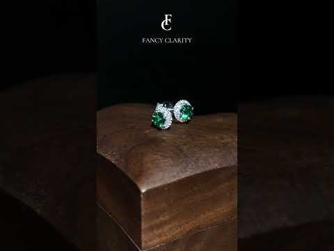 Emerald and Moissanite Halo Stud Earrings