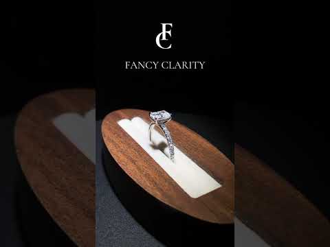 Emerald Cut Three-Quarter U Pavé Band Moissanite Engagement Ring with Hidden Halo