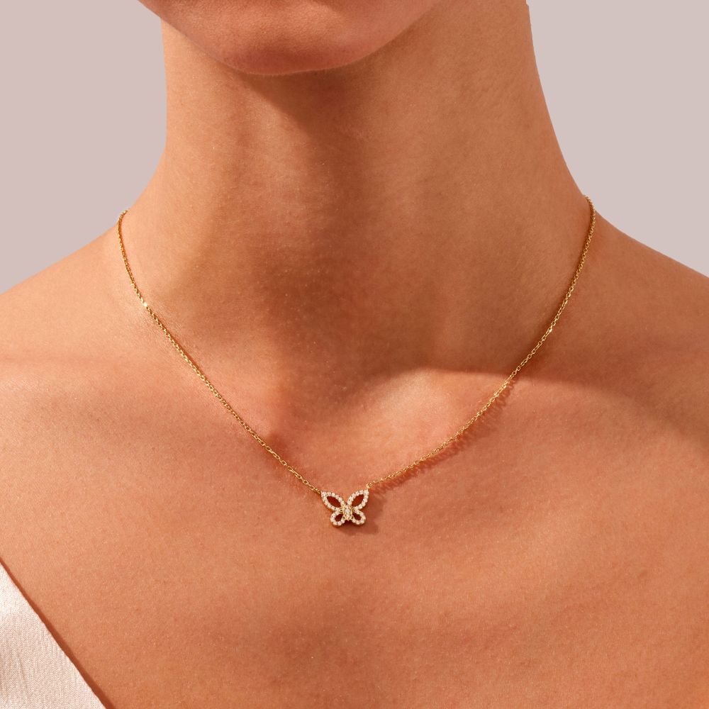 0.2 CTW Round Cut Butterfly Moissanite Pendant Necklace
