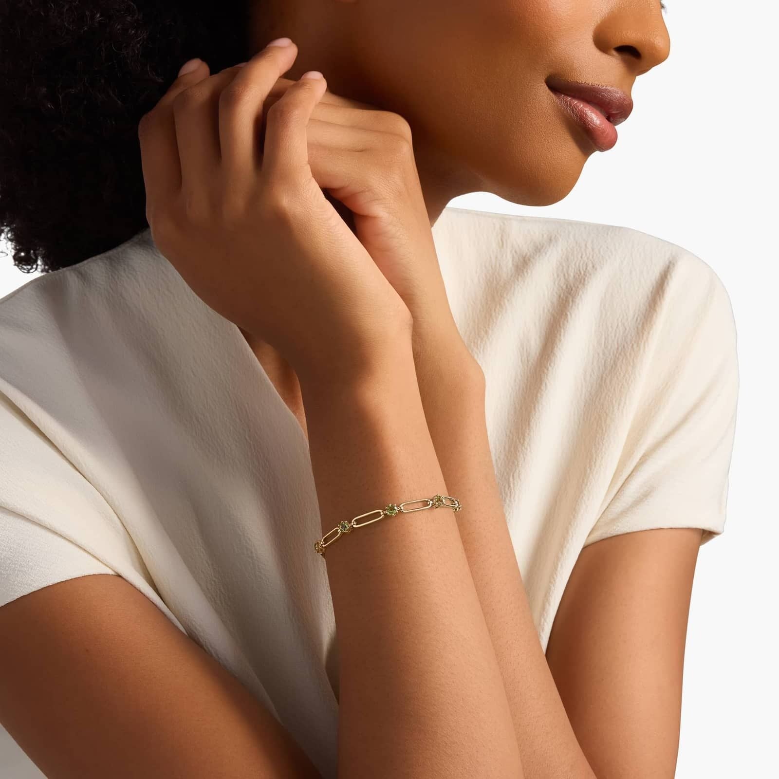 2.4 CT Round Green Accent Design Peridot Paperclip Bracelet