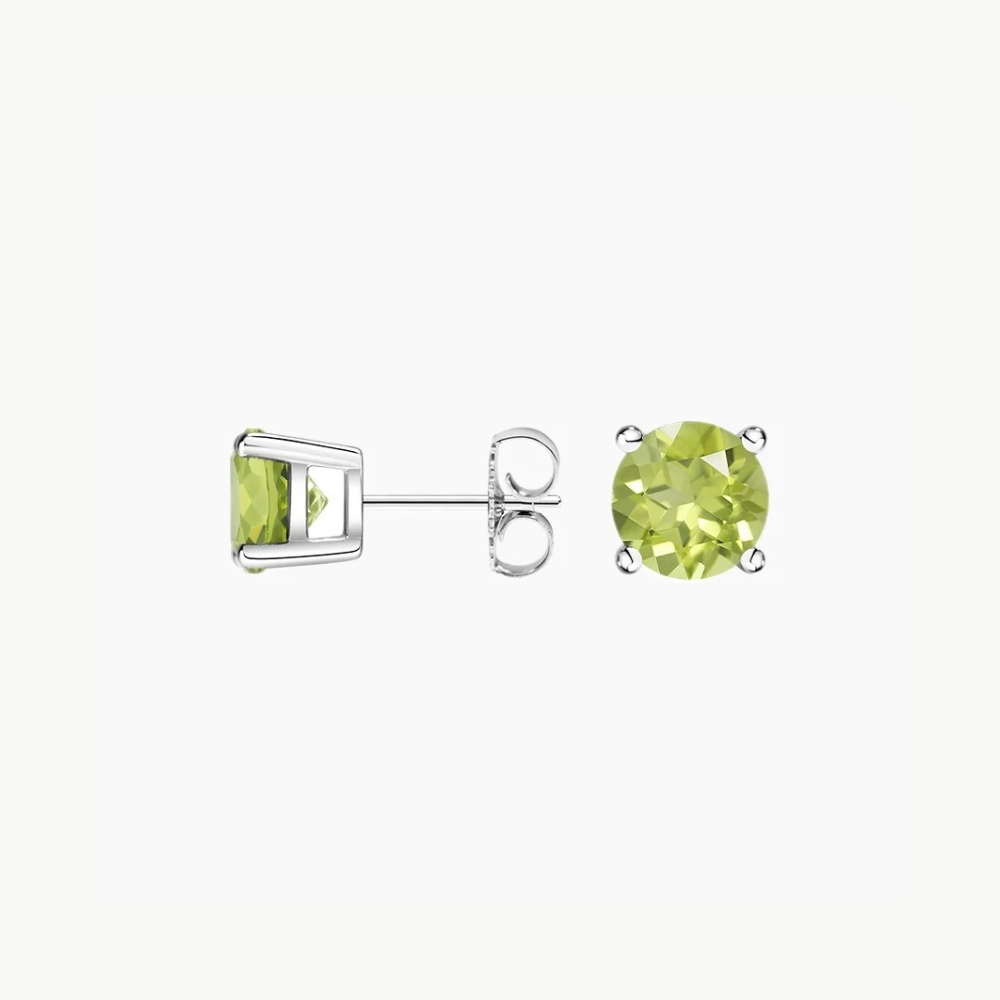 Round Peridot Solitaire Stud Earrings