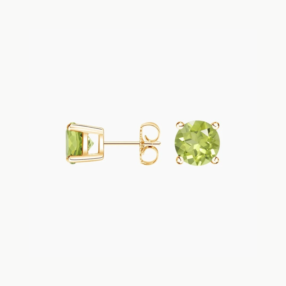 Round Peridot Solitaire Stud Earrings