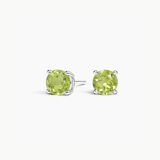 Round Peridot Solitaire Stud Earrings