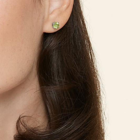 Round Peridot Solitaire Stud Earrings